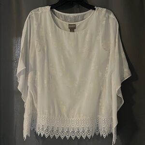 Chico's White Flutter Sleeve Blouse with Asymmetrical Design